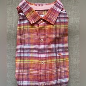 Tommy Bahama Finely Textured Check Plaid Long Sleeve Sport Shirt Size L